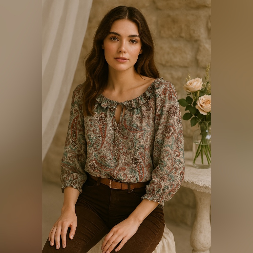 3 for $30–Paisley Print Women's Top Elastic Waist Off the Shoulder